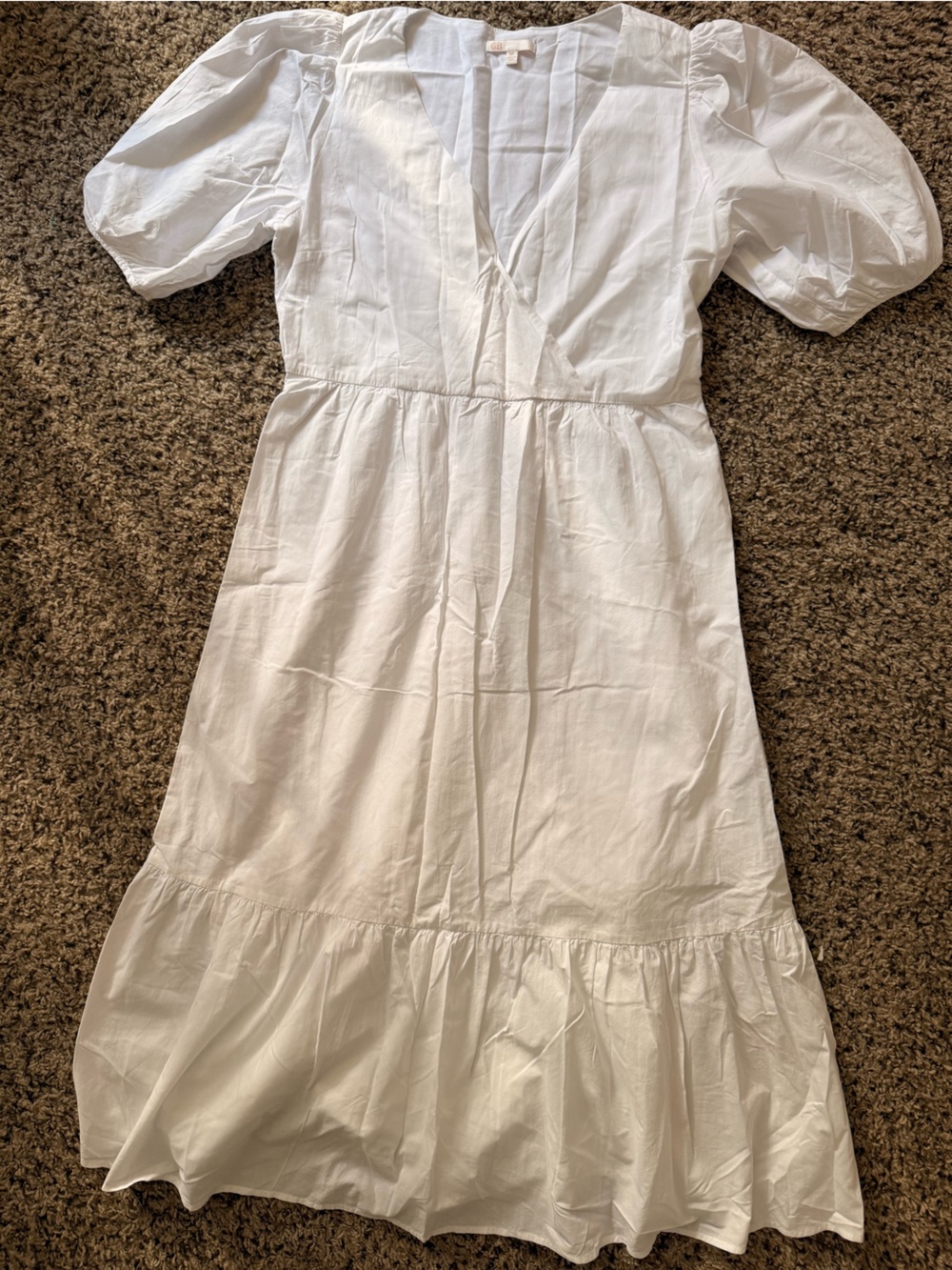Women's White Midi Dress with Puff Sleeves
